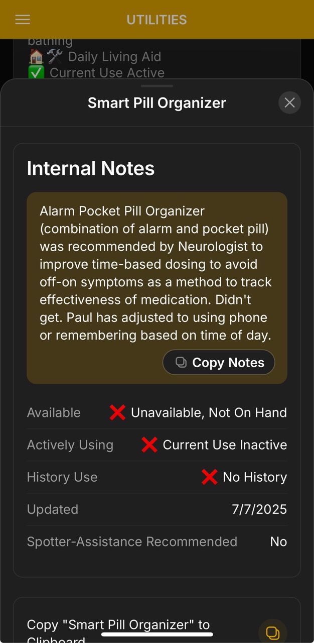 Utilities Detail Page (Smart Pill Organizer Specs)